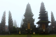 The Pura Ulun Danu Batur temple on a misty day