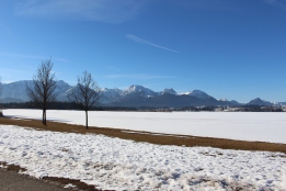 Hopfen am see in winter with the alps in the background